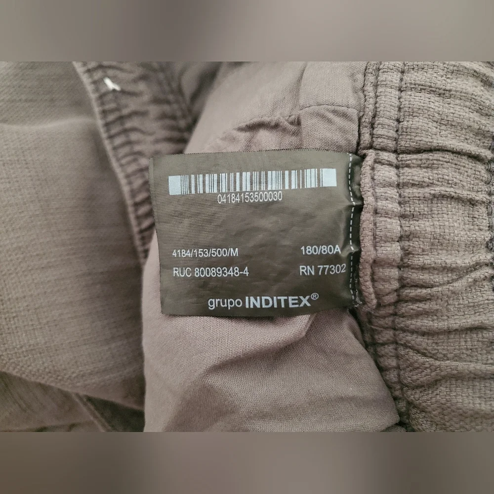 ZARA 100% cotton army olive green relaxed fit pull-on tapered casual pants - Picture 2 of 8